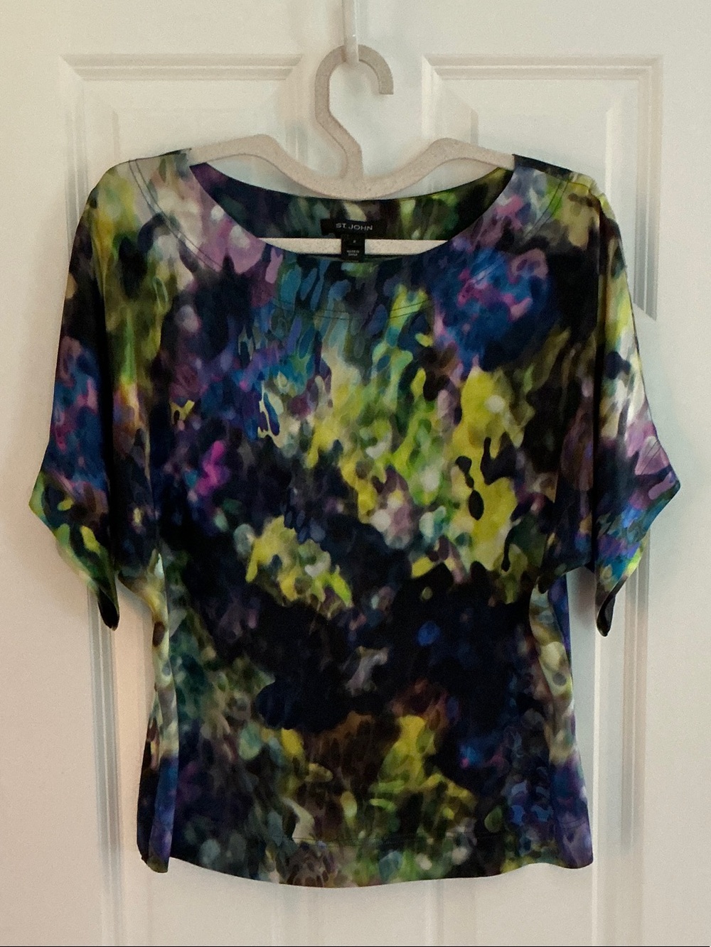 St. John watercolor silk blouse - Blue/Green/Purple